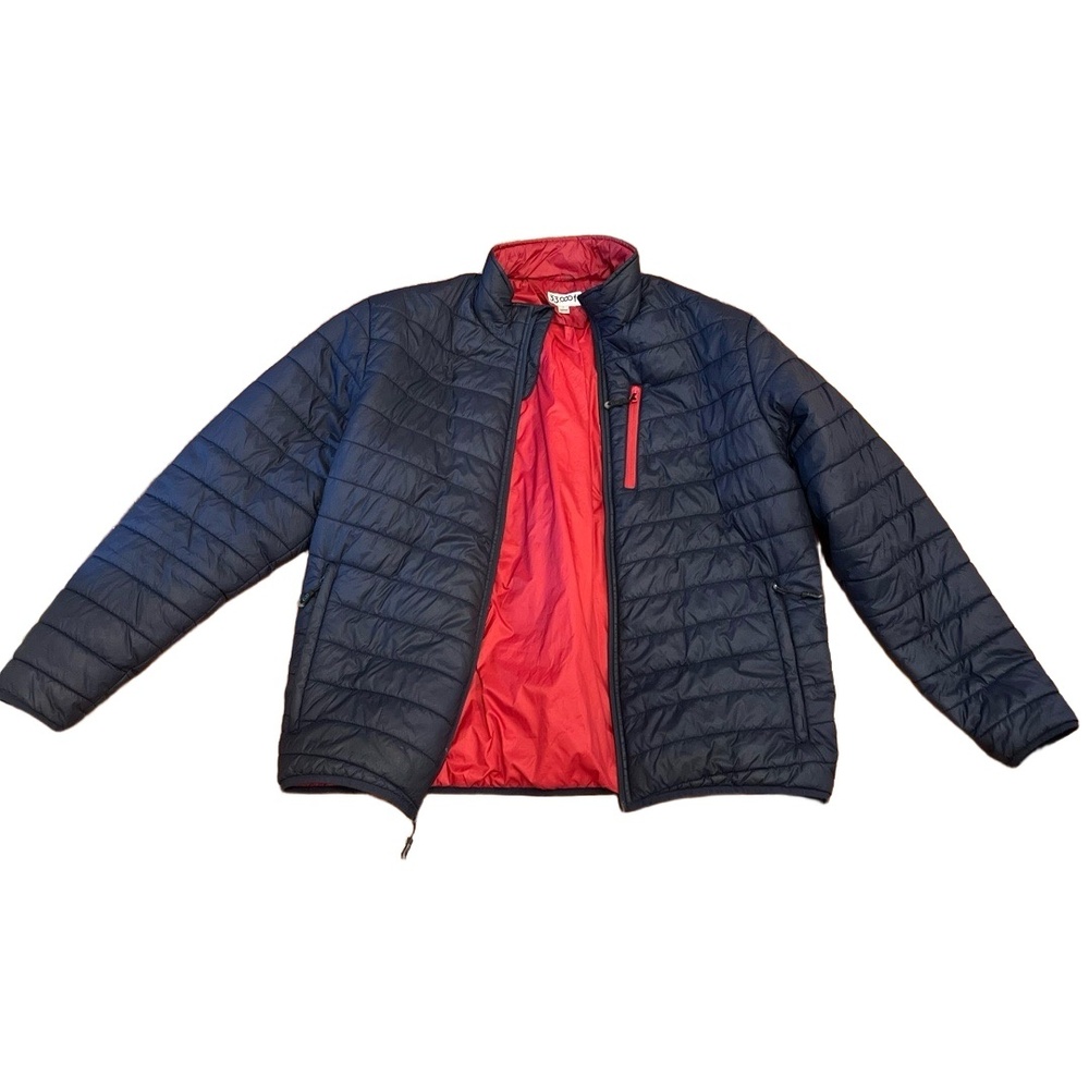 33,000 ft Puffer Jacket Mens XL Navy Blue Red Lined Quilted Packable Lightweight
